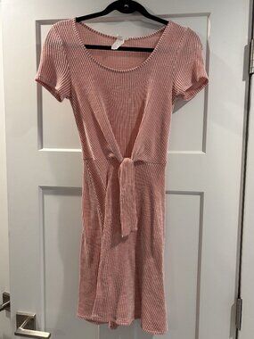 Caution to the Wind Pink Striped Tie Front Dress Size S